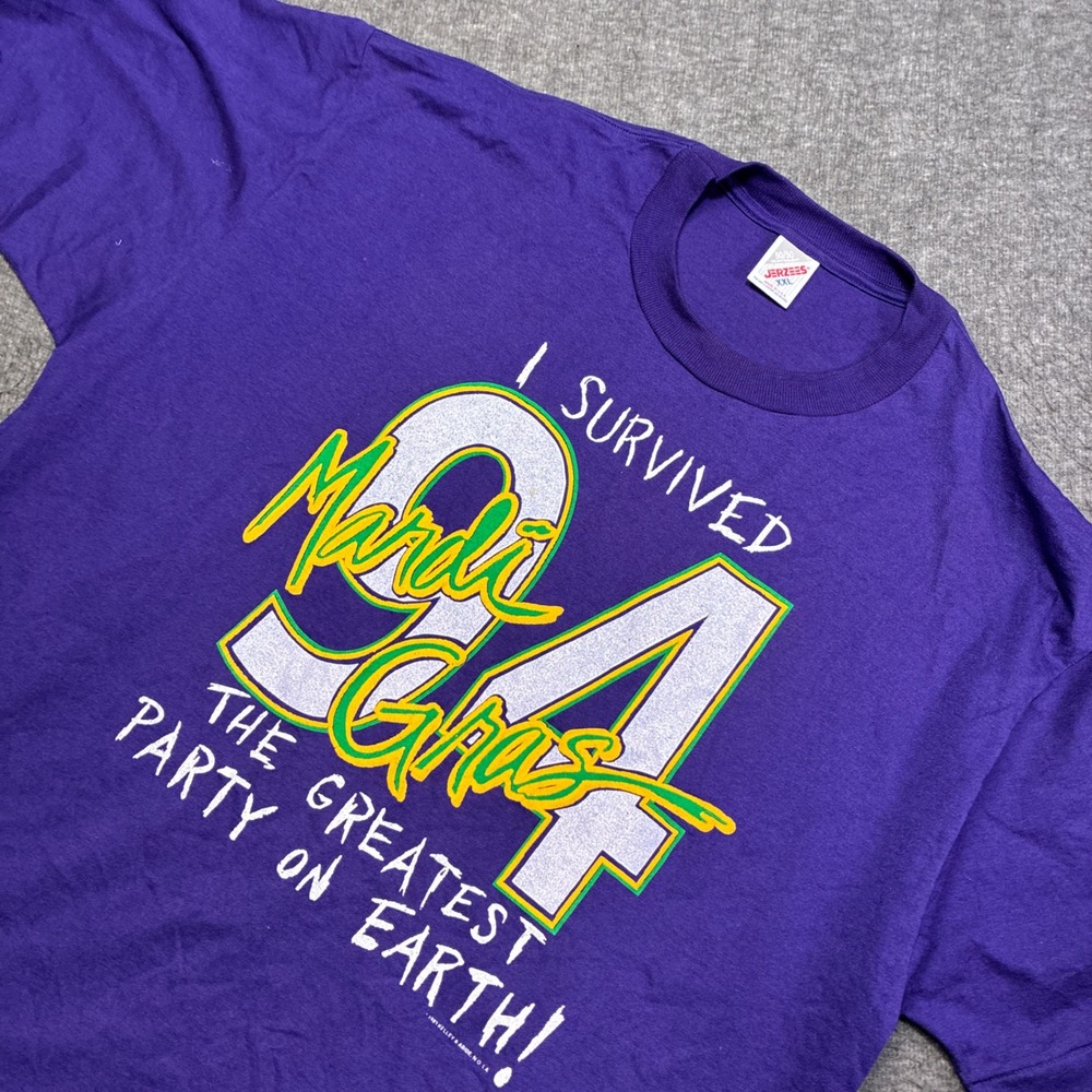 Jerzees Mardi Gras T-Shirt Mens 2XL‎ Purple Vintage 1994 Single Stitch USA